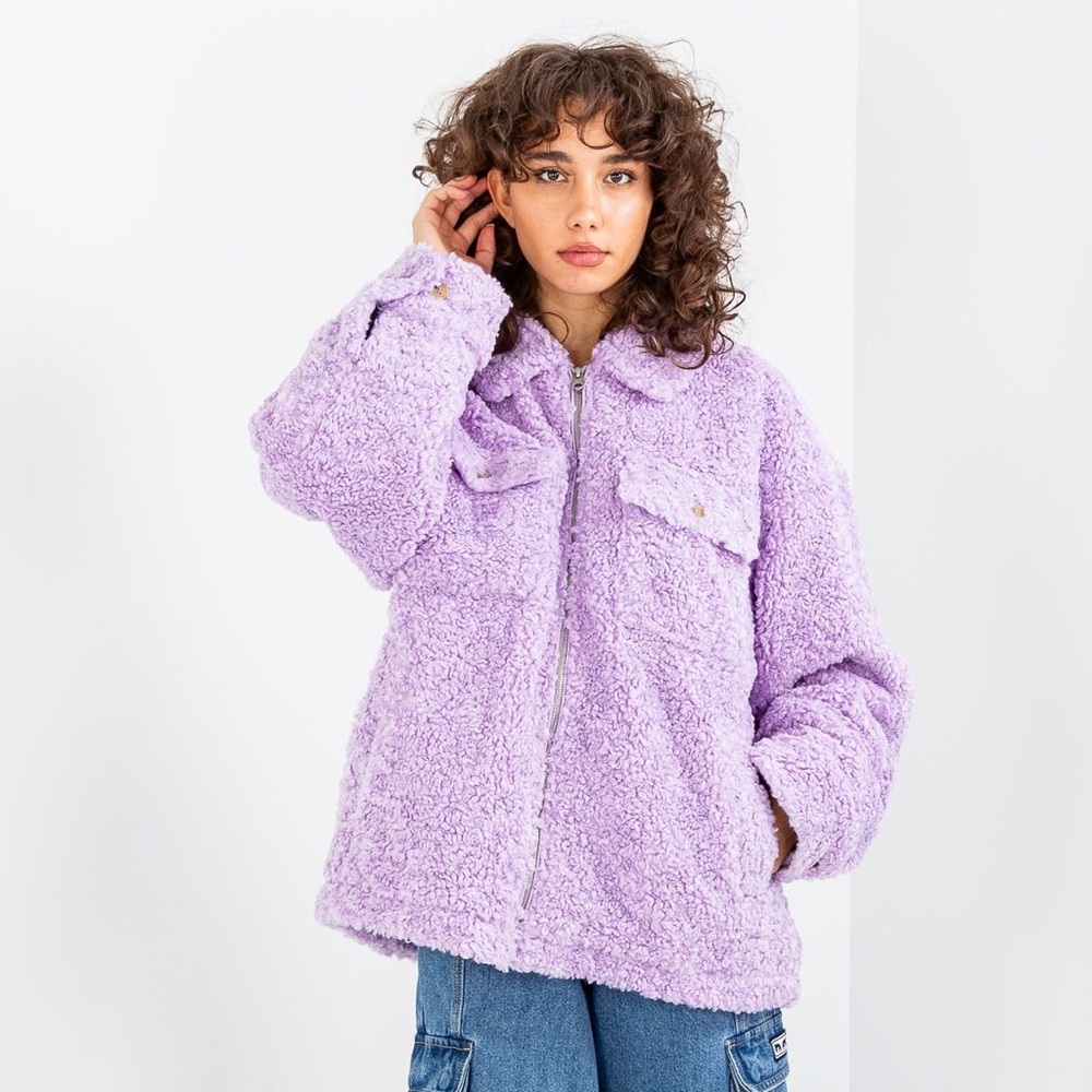 NWT Obey Brenda Cozy Pur in Purple Rose Teddy Bear Sherpa Jacket M / L